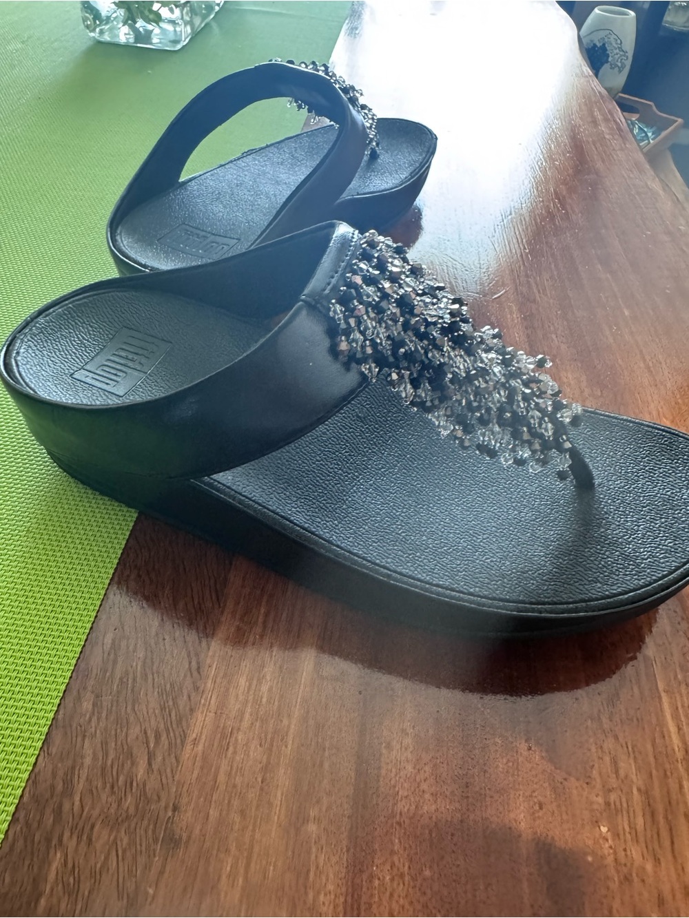 Fitflop Black Textured Slide Sandals with Thong Strap - Picture 10 of 12